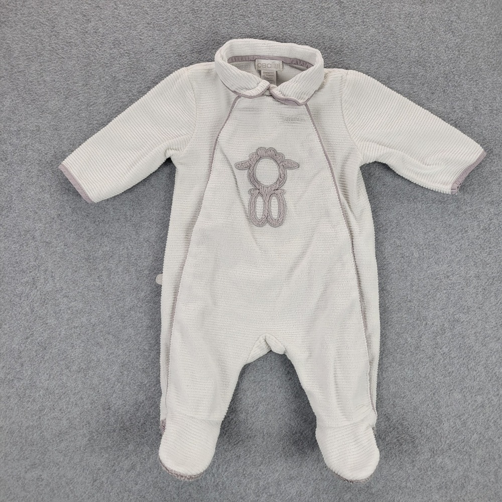Obaibi Baby Ribbed Fleece Footed Sleeper Sheep Cream White 1M 53cm‎ Snap Front